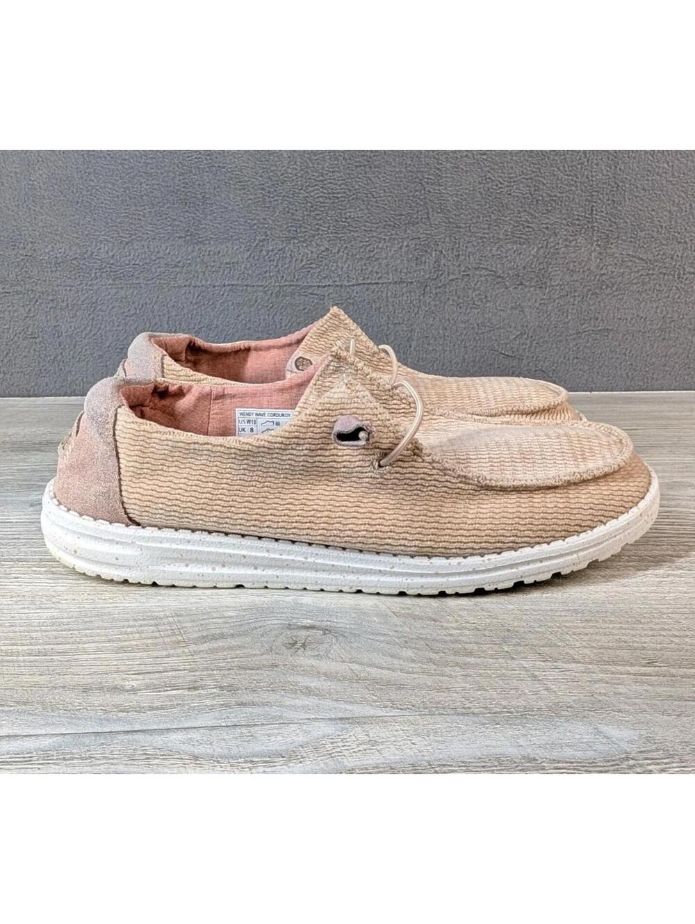 Hey Dude Womens 10 Taupe Corduroy Wendy Wave Casual Comfort Slip On Shoes